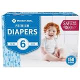 Members Mark Premium Newborn Baby Diapers - Size 6, 150 Count ...
