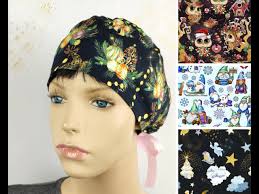 Christmas Snowflakes Scrub Cap, Women Ponytail Surgical Hat