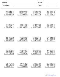 Some negative answers (subtrahend can be larger than minuend). Subtraction Worksheets Dynamically Created Subtraction Worksheets