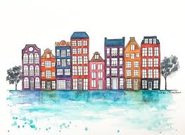 Amsterdam Houses Art Print Amsterdam Print Illustration Etsy Watercolor Paintings Amsterdam Art Watercolor House Painting