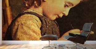 Little girl knitting by Anker Albert Wall Art