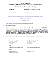 July 20, 2022 Meeting Mintues State of Nevada Board of Long-term Care  Administrators