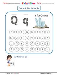 Words are shown below the pictures. Kindergarten Letter Q Find And Color Kidzezone