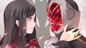 Still waiting for kamen rider ghost's appearance in the final episode of kamen rider drive? 1082x1922px Free Download Hd Wallpaper Kamen Rider Mask Anime Girl Brown Hair Profile View Red Wallpaper Flare