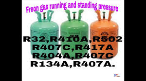 freon gas standing and working pressure r32 r410a r502 r407c r134a etc