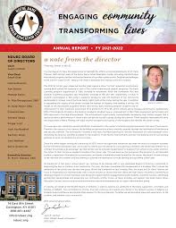 ENGAGING community TRANSFORMING lives a note from the director