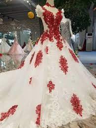 Red And White Simple Luxurious And Long Tailed Wedding Dress Dresses Gowns Wedding Dresses Taffeta