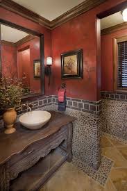 This Powder Bath Really Stands Out With The Great Use Of Stone Tile And Faux Paint Bathroom Red Powder Room Design Home