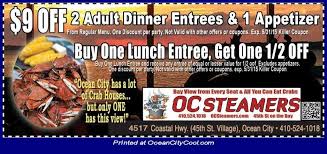 Oc Steamers Coupons With Images Ocean City Md Ocean City Restaurants Dinner Entrees