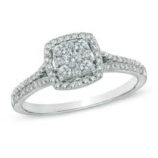 1 2 Ct T W Diamond Square Cluster Engagement Ring In 10k White Gold Zales Outlet