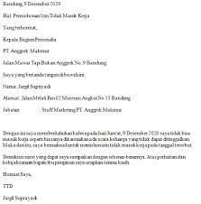 Contoh surat zin sakit dengan surat izin dokter menyusul. Contoh Surat Izin Tidak Masuk Kerja Umum Fahmifebi