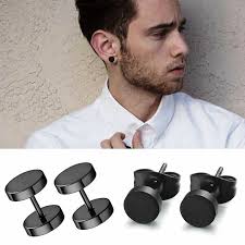 Men Earrings 925 Sterling Silver Black Round Stud Earrings Black Stone Man  Women 925 Sterling Silver Cool Stud Stainless Steel Earrings For Women