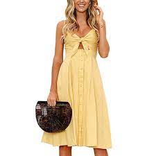 Maybe you would like to learn more about one of these? Vista Womens Dresses Summer Tie Front V Neck Spaghetti Strap Button Down A Line Backless Swing Midi Dress Walmart Com Walmart Com