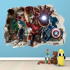 Ironman Smashed Wall Sticker 3d Bedroom Avengers Hulk Boys Girls Decal Superhero Room Marvel Bedroom Girl Decals