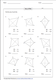 Find The Area Of Each Kite Triangle Worksheet Area And Perimeter Worksheets Geometry Worksheets