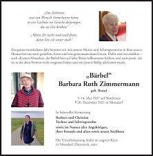 Traueranzeigen von Barbara Ruth Zimmermann