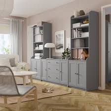 Hauga Storage Combination Gray Ikea In 2020 Ikea Adjustable Shelving Panel Doors