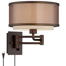 The szabo is a meld of modern and industrial styling, resulting in a. Franklin Iron Works Rustic Farmhouse Swing Arm Wall Lamp Oiled Bronze Plug In Light Fixture Double Drum Shade For Bedroom Bedside Target