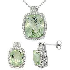9ct Weiss Gold Natural Octagon Kissen Green Amethyst Ohrringe Anhanger Set Diamant Akzente Sehr Schon Gearbeitetes Peridot Ohrringe Amethyst Ohrringe Diamant