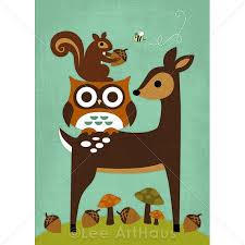 121r Retro Owl Squirrel Deer And Bee 5x7 Print By Leearthaus 15 00 Squirrel Art Squirrel Bee Print