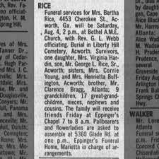 Obituary for Bertha RICE