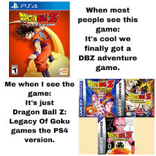 Beyond the epic battles, experience life in the dragon ball z world as you fight, fish, eat, and train with goku, gohan, vegeta and others. Personally I Think Dragon Ball Z Legacy Of Goku Is Better Title Than Dragon Ball Z Kakarot Or That S Just Me Kakarot