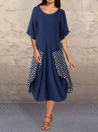O Newe Casual Patchwork Button High Low Hem Plus Size Dress Online Newchic Mobile Plus Size Dress Casual Dresses For Women Dresses