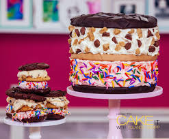 Eggless Chocolate Chip Cookie Dough And Fondant Sprinkles Were The Perfect Toppings For My Giant Ice Cream Sandwich Cake Four Layers Ice Cream Cookie Sandwich Chocolate Chip Cookies Cake