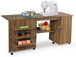 Amazon Com Giantex Folding Sewing Table Multifunction Large Sewing Craft Cart With Storage Shelves And L Folding Sewing Table Sewing Table Sewing Craft Table