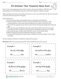 Use these printable worksheets to teach students about possessive nouns. It S Grammar Time Possessive Nouns Scoot Worksheet Education Com