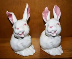 L C Ceramic Laughing Rabbit Figurines Cuddly By Romantiquetouch 8 00 Rabbit Figurine Cuddly Figurines