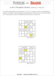 The printable math crosswords number puzzles are used by students to practice and review math skills learned in school. Printable Hard Level 6 By 6 Grid Hidato Number Snake Logic Puzzles For Kids Beginners And Profs
