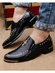 Black Rivet Cross Metal Patent Slip On Dress Shoe Dress Shoes Men Leather Shoes Men Slip On Dress Shoe