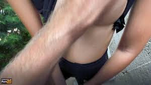 lifting skinny shirt in public, squeezing boobs and pinching nipples