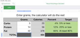 How to calculate macro ratio. Spreadsheet To Calculate Macro Percentages Resources Ketogenic Forums