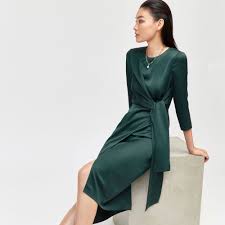 Warehouse Satin Twist Knot Midi Dress Dark Green 1 Dark Green Midi Dress Green Midi Dress Cocktail Dresses With Sleeves