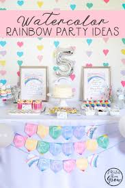 Rainbow Birthday Themes For Kids Watercolor Rainbow Party In 2020 Rainbow Theme Party Rainbow Party Decorations Rainbow Parties
