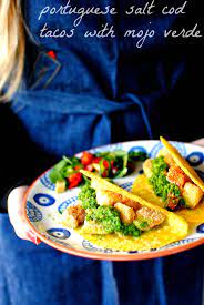 To serve the tacos, toast quickly toast the corn tortillas on a large dry skillet or griddle over medium/high heat. Portuguese Salt Cod Tacos With Mojo Verde Food To Glow