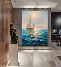 Sailing Ship Sea Oil Painting Blue