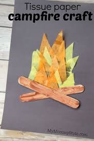 This process art exploration will engage students in s'more fun with numbers, shapes, and colors! Tissue Paper Campfire Craft My Mommy Style Campfire Craft Camping Crafts For Kids Camping Crafts Preschool