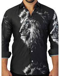 Black And White Lion Print Dress Shirt Sporty Black Button Down Maceoo Xperiencial Collection