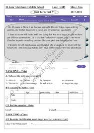 فرض الفصل الأول في اللغة الانجليزية ثالثة متوسط رقم 1