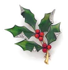 Broche Feuille De Houx En Or Jaune 18k Les Baies Soulignees D Email Bijoux De Noel Livres De Noel Bijoux Corail