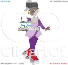 Spielsachen und mehr zum draußen spielen! Cartoon Of A Pretty Black Roller Skating Carhop Waitress With Drinks On A Tray Royalty Free Vector Clipart By Djart 1182612