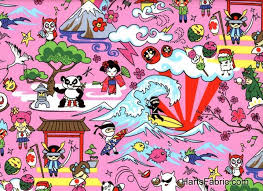 Japanese Pop Art Childrens Fabric Ocean Fun Pink Japanese Pop Art Japanese Pop Japanese Pop Culture