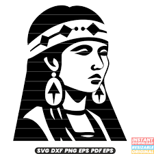 Incan Woman Ancient Peru South America Andes Mountains Inca Empire  Indigenous Culture Tradition Clothing Headdress SVG DXF PNG Cut File
