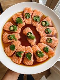 Salmon Sashimi With A Yuzu Soy Dressing Easy And Healthy Recipe Salmon Sashimi Salmon Sushi Recipes Sashimi Recipe