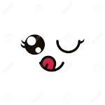 Kawaii Ładny Wyraz Twarzy Oczy I Usta Mrugają Językiem Na ...