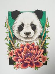 Panda Tattoo Print Animal Art Wildlife Art Panda Gifts Etsy Panda Art Panda Tattoo Animal Art