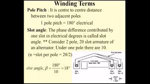 Pole Pitch In Electrical Machines Slot Angle Short Pitch And Full Pitch Winding In Alternator Alternator Pole Pitch